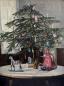 Preview: Antikes Gemälde Weihnachten / Christbaum mit Spielsachen um 1915