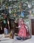 Preview: Antikes Gemälde Weihnachten / Christbaum mit Spielsachen um 1915