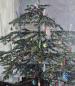 Preview: Antikes Gemälde Weihnachten / Christbaum mit Spielsachen um 1915