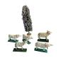 Preview: Antique grulich crib figurines, 5 sheep and luffa tree, around 1900