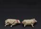 Preview: 2 tiny German sheep, putz wooly, wood legs, compo body ~ 1920