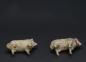 Preview: 2 tiny German sheep, putz wooly, wood legs, compo body ~ 1920