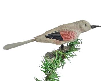 Alter Christbaumschmuck, Glasornament,  Vogel auf Zwicker, ~ 1920