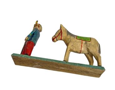 Preview: Grulicher Krippenfigur / Orientalischer Krieger mit Pferd (7 cm)