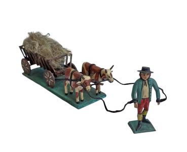 Krippenfigur Bauer mit Ochsenkarren (7 cm)