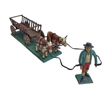 Preview: Krippenfigur Bauer mit Ochsenkarren (7 cm)