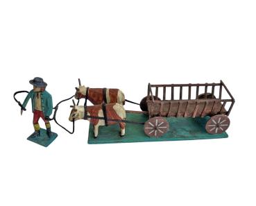 Preview: Krippenfigur Bauer mit Ochsenkarren (7 cm)