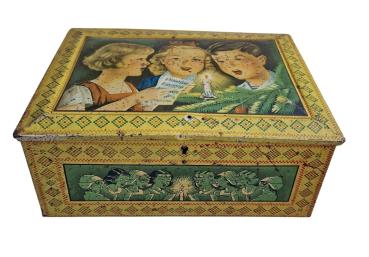 Preview: Antique tin box / Christmas motif / gingerbread tin with singing children