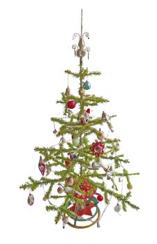 Antique goose feather tree / feather tree with old christmas tree decorations, 128 cm