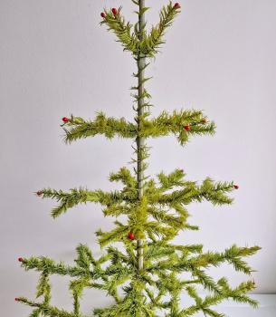 Antique goose feather tree / feather tree with old christmas tree decorations, 128 cm