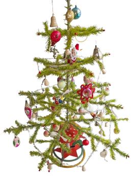 Antique goose feather tree / feather tree with old christmas tree decorations, 128 cm