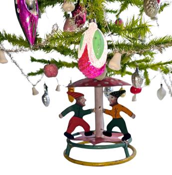 Antique goose feather tree / feather tree with old christmas tree decorations, 128 cm
