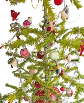 Antique goose feather tree / feather tree with old christmas tree decorations, 128 cm