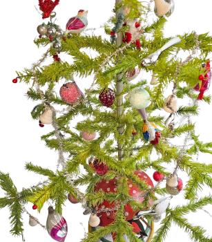 Antique goose feather tree / feather tree with old christmas tree decorations, 128 cm