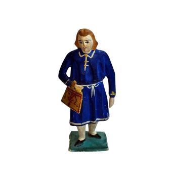 Antike Grulicher Krippenfigur / Gabenbringer mit Tasche um 1900 (10 cm)