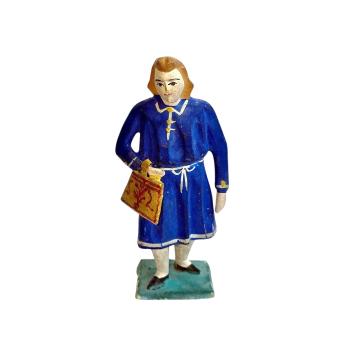 Antike Grulicher Krippenfigur / Gabenbringer mit Tasche um 1900 (10 cm)