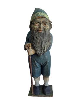 Garden gnome / Dwarf, carved wood, 19th century