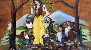 Snow White and the Seven Dwarfs, tray, hand-painted