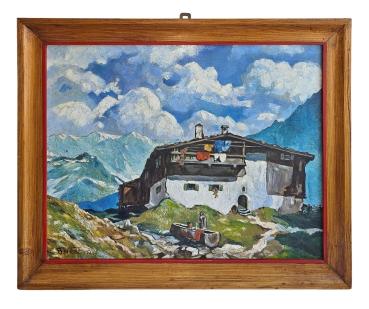 Gemälde Bergbauernhof im Ötztal, sig. F. West, datiert 1940, München