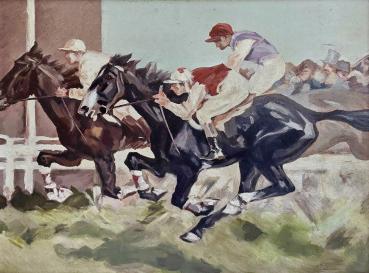 Gemälde Pferderennen, Jockey um 1930