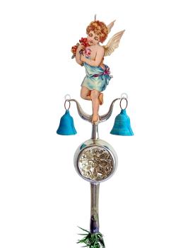 Christbaumspitze mit Engel Oblate und blauen Glöckchen, ~ 1930