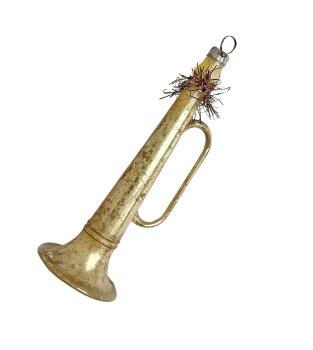 Antikes Glasornament Trompete / Horn, Lauscha um 1930