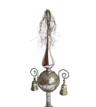Antike Christbaumspitze mit Tinsel, Draht und Glöckchen, ~ 1930