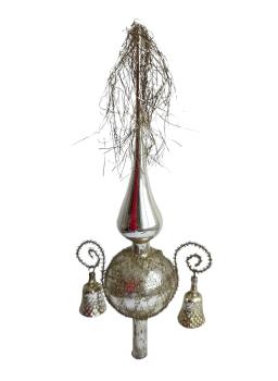 Antike Christbaumspitze mit Tinsel, Draht und Glöckchen, ~ 1930