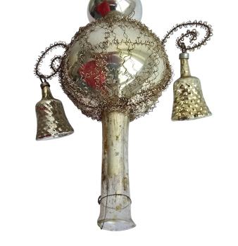 Antike Christbaumspitze mit Tinsel, Draht und Glöckchen, ~ 1930