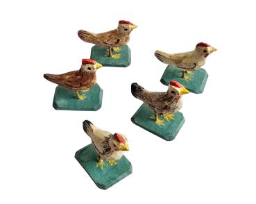 5 Grulicher Krippentiere, Hühner, Holz geschnitzt