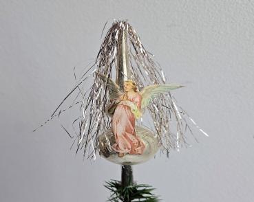 Antike Christbaumspitze mit Tinsel und Engel Oblate, ~ 1930