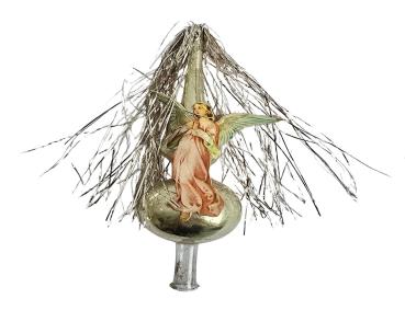 Antike Christbaumspitze mit Tinsel und Engel Oblate, ~ 1930