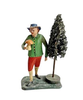 Antike Grulicher Krippenfigur / Hirte mit Pilz, ~ 1900 (10 cm)