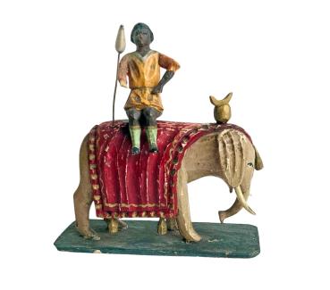 Antike Grulicher Krippenfigur, Elefant mit Treiber um 1900   (7 cm)