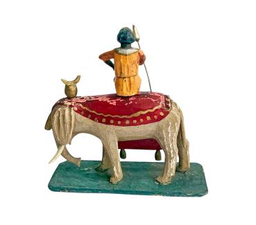 Antike Grulicher Krippenfigur, Elefant mit Treiber um 1900   (7 cm)