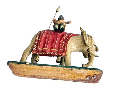 Antike Grulicher Krippenfigur, Elefant mit Treiber um 1900   (7 cm)