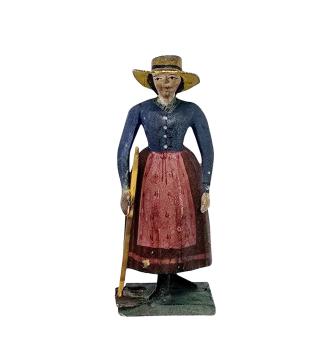 Antike Grulicher Krippenfigur / Frau mit Rechen, um 1880/1900