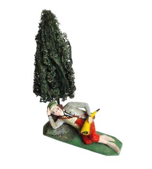 Antike Grulicher Krippenfigur / Schlafender Hirte, ~ 1900 (7 cm)