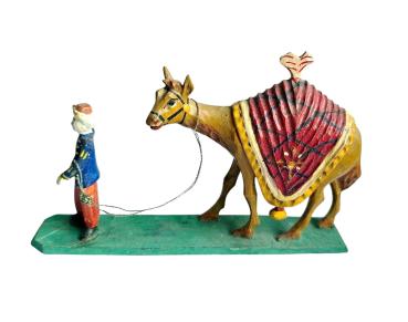 Antike Grulicher Krippenfigur / Orientalischer Krieger mit Dromedar, ~ 1900 (7 cm)