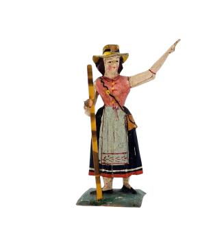 Antike Grulicher Krippenfigur / Hirtin, um 1900  (10 cm)