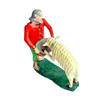 Antique grulich crib figurine, shepherd feeding sheep, ca. 1900 (7 cm)