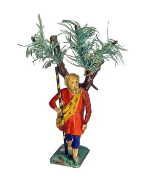 Antique grulich crib figurine, Shepherd with tree,  around 1900 (10 cm)