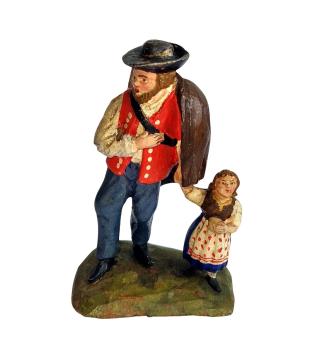 Antike Krippenfigur / Hirte mit Kind, um 1900  (10 cm)