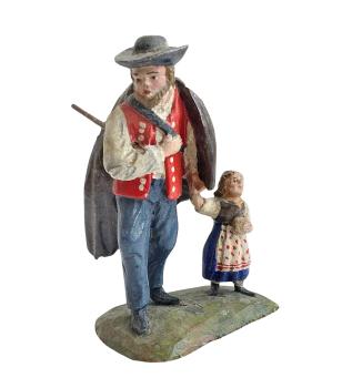 Antike Krippenfigur / Hirte mit Kind, um 1900  (10 cm)