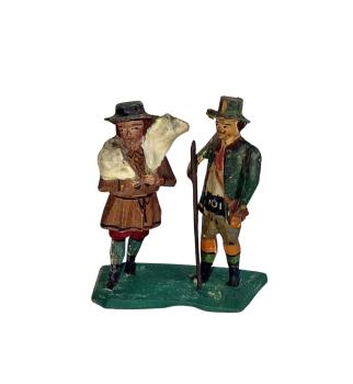 Antike Grulicher Krippenfigur / 2 Hirten mit Schaf um 1900  (7 cm)