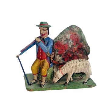 Antike Krippenfigur / Hirte mit Schaf um 1900