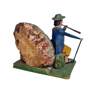 Antike Krippenfigur / Hirte mit Schaf um 1900