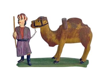 Antike Grulicher Krippenfigur / Orientale mit Dromedar, ~ 1900 (10 cm)