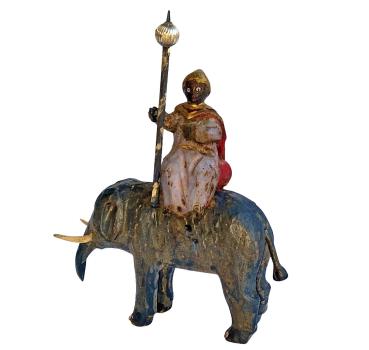 Antike Grulicher Krippenfigur / Elefant mit Reiter um 1900 (7 cm)