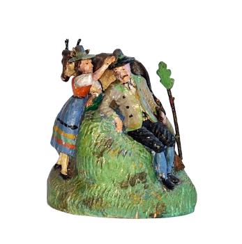 Antike Grulicher Krippenfigur / Romantische Szene um 1900 (7 cm)